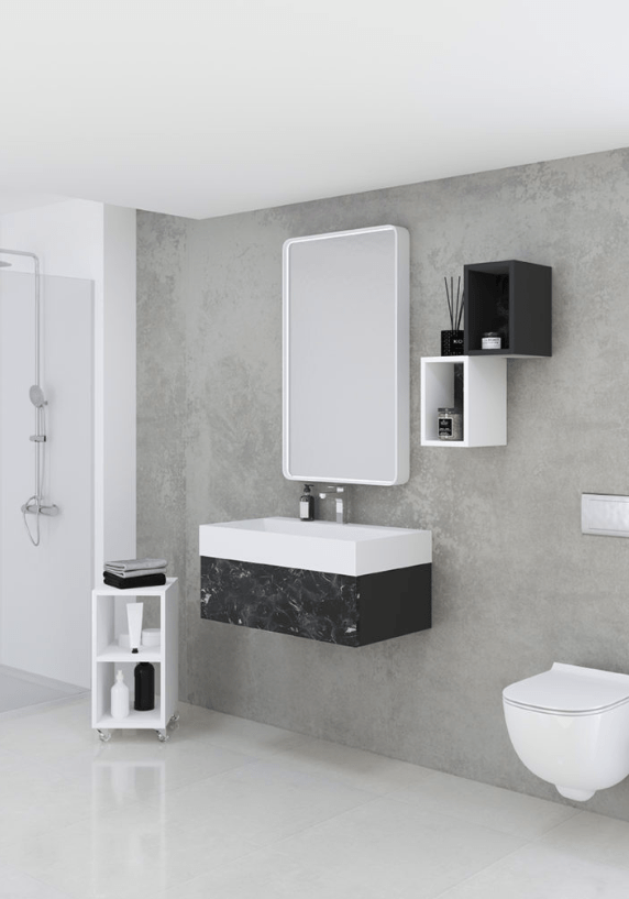 muebles baño blanco y negro